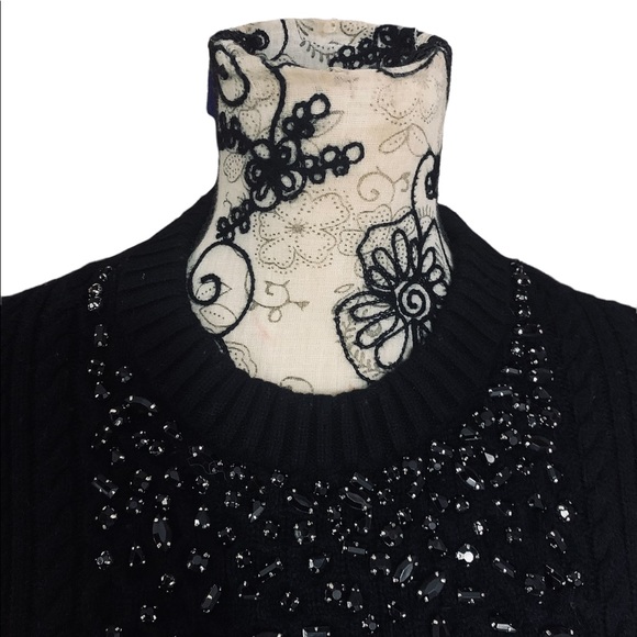 MICHAEL KORS Cable Knit Sweater in Black with Jewelled Detailing. Size XS. EUC. - Picture 2 of 6